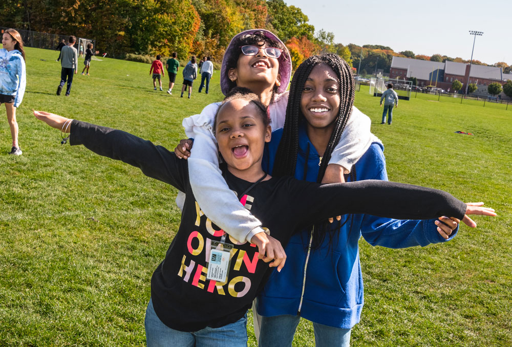 Three girls outside having fun