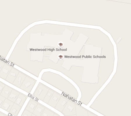 Map of Westwood High School and link to live Google Map.