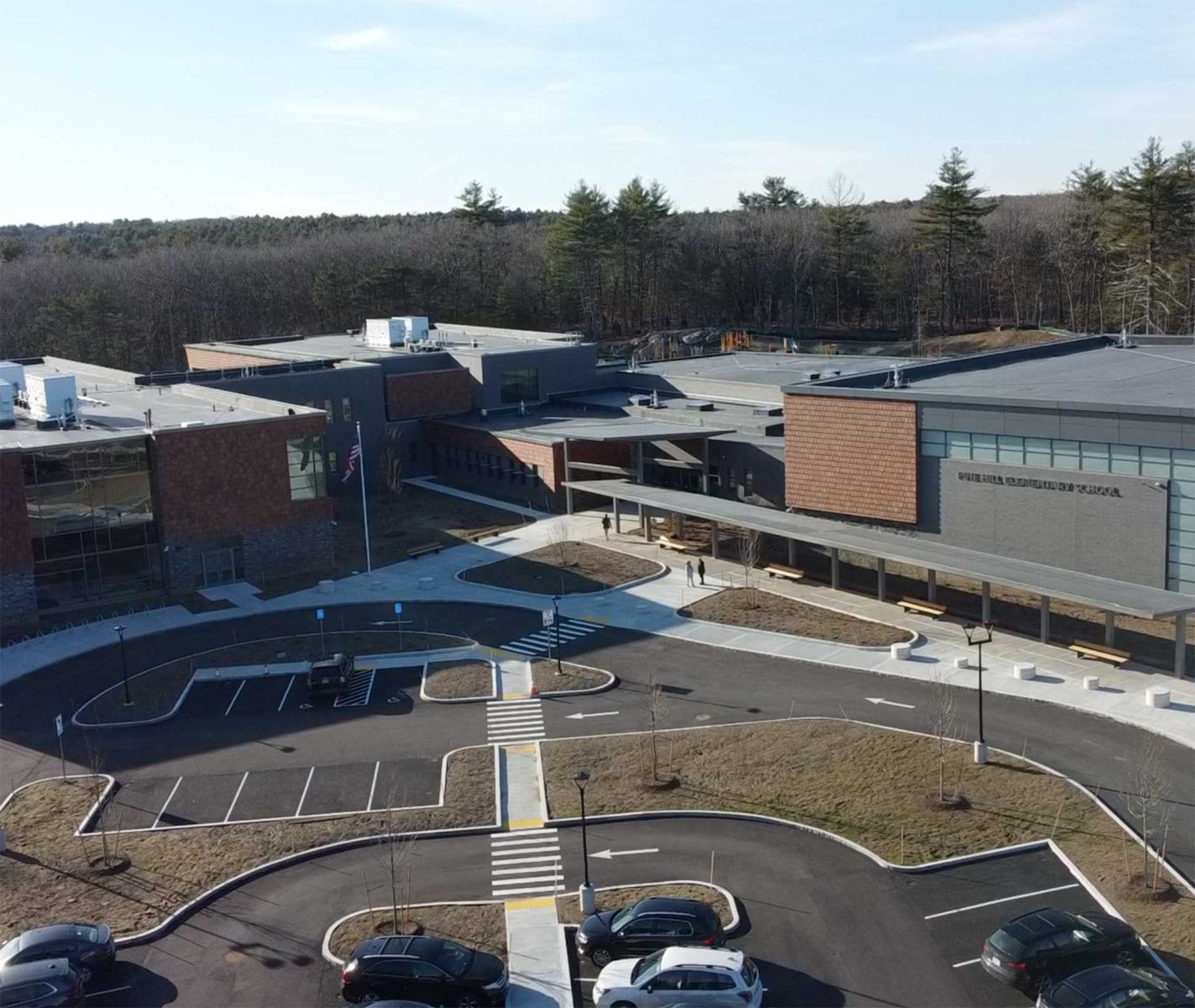 A drone image of the Pine Hill Elementary School.
